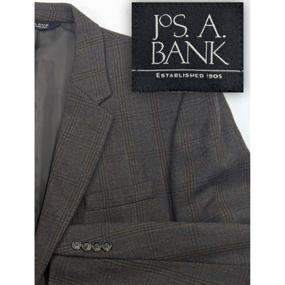 Jos. A.‎ Bank Blazer Sport Coat Jacket 100% Wool Brown Glenn Check 48R 50" *Flaw